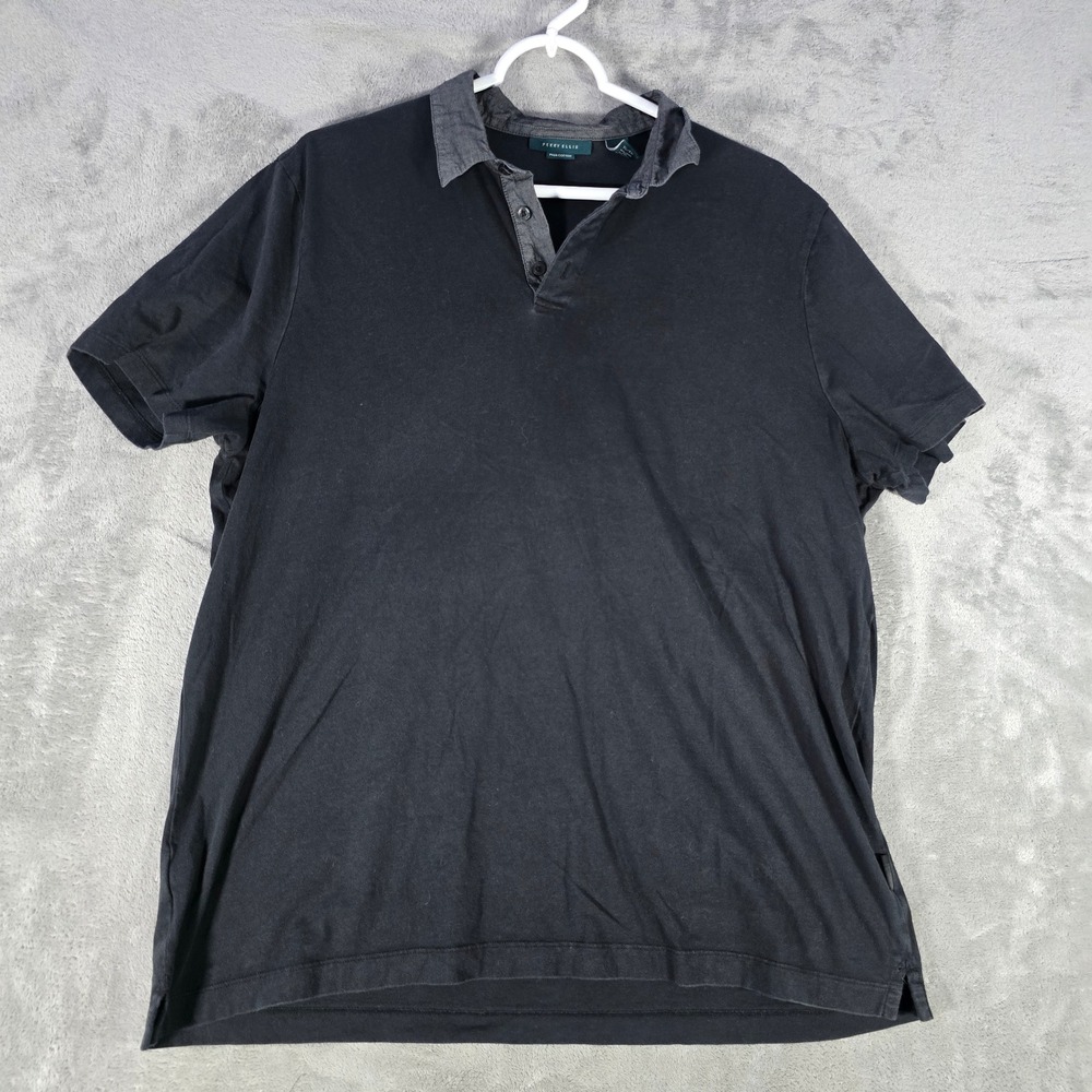 Perry Ellis Pima‎ Cotton Polo Shirt Casual Short Sleeve Top Black XL